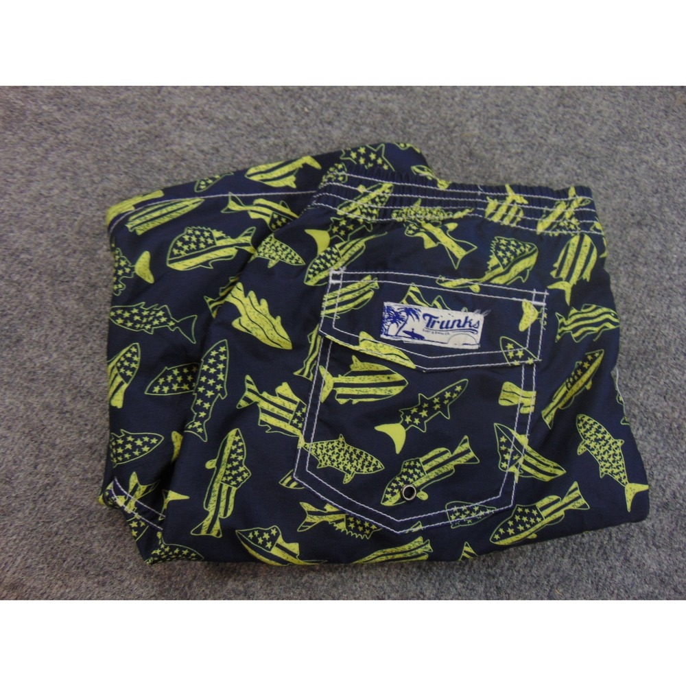 Trunks Surf Swim Trunks Mens Large Navy Blue‎ Fish Lined Elastic Waist Swim Suit